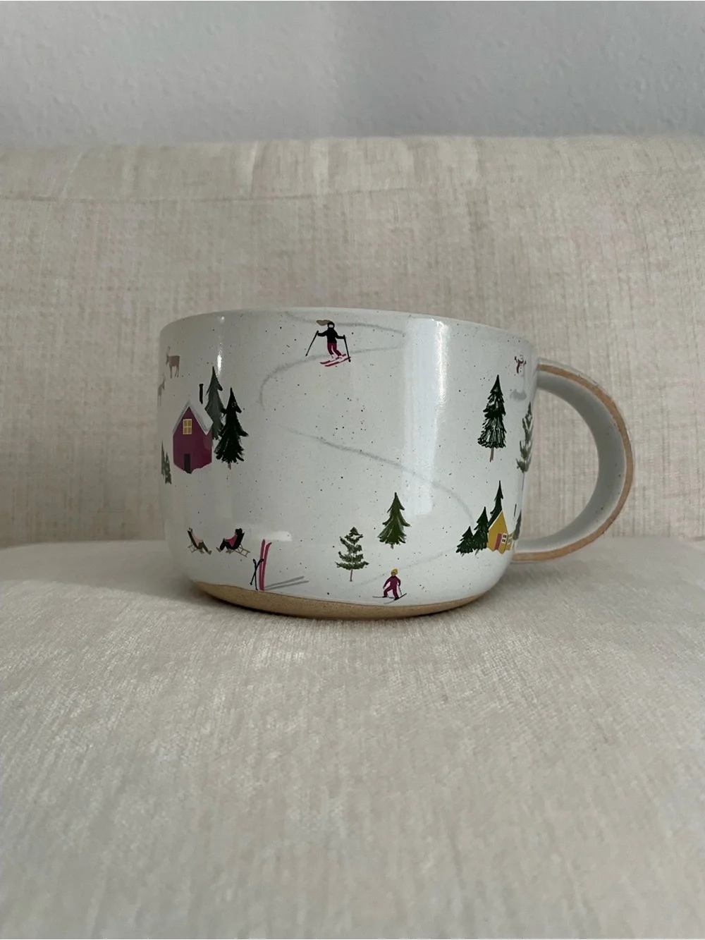 West Elm St. Jude Holiday Skier Stoneware Mug Soup Bowl Snow Trees Winter 28 oz